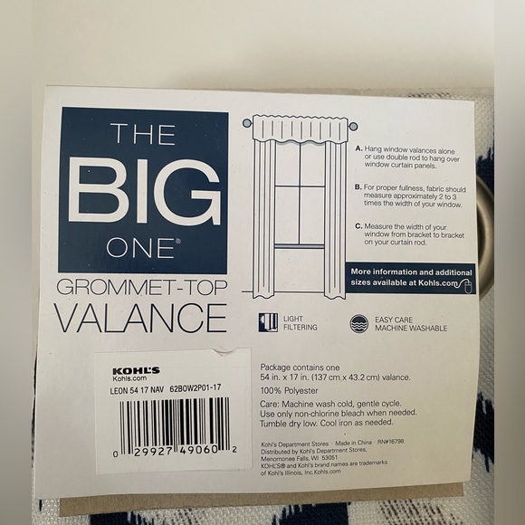 New The Big One Geometric Decorative Window Valance Navy & Gray 17” x 54” - Picture 5 of 8